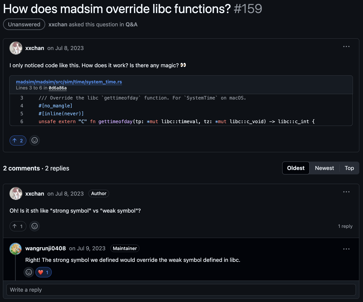 Github 中关于其覆盖 libc 函数的方法的讨论