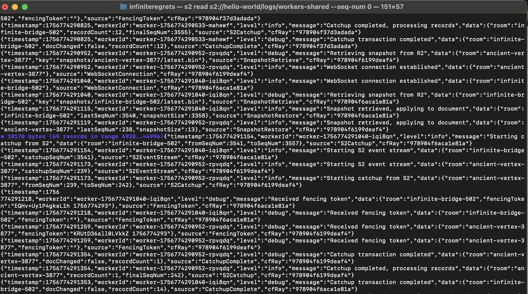 Pushing worker logs to S2 and tailing them